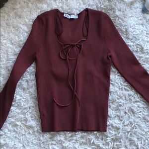 Zara tie front ribbed top